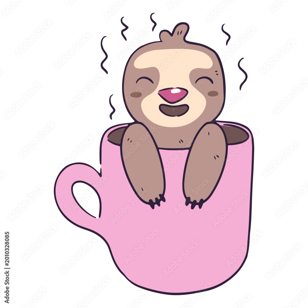 Naklejka premium Cute sloth mug animal cartoon
