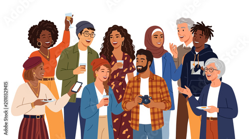 Diverse group of people socializing and having fun together