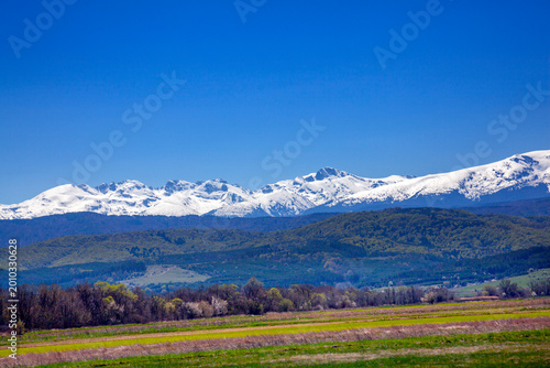 Landscape view from Rila mountain in Bulgaria during the spring