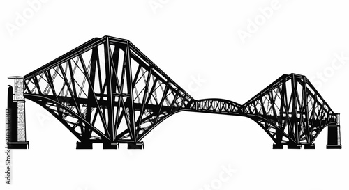 Massive cantilever truss bridge with two large spans and a central suspended section