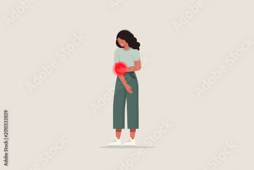 Woman holding painful elbow in flat illustration style