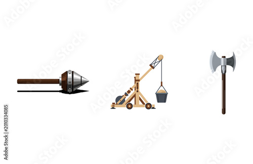 Εκτύπωση καμβά Medieval warfare weapons and siege equipment vector illustrations