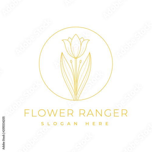 Flower tulip in circle line logo design vector