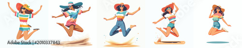 Slika na platnu vector of woman jumping happily summer vibes