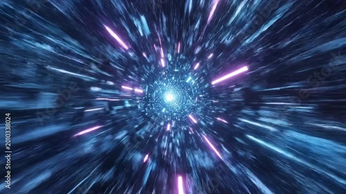 Sci Fi Hyperspace Tunnel Travel With Blue And Purple Neon Light Streaks Moving Through A Digital Data Space Animation