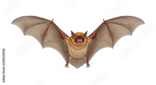 Brown bat flying isolated on white background for halloween wildlife nature theme