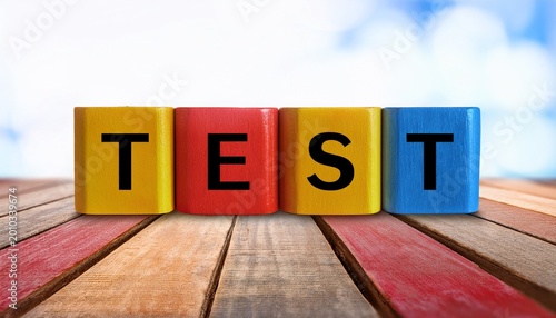 word test on colorful wooden cubes