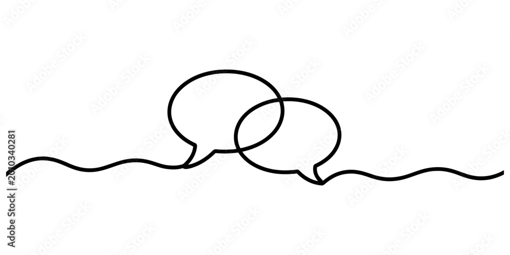 Obraz premium Continuous single line drawing of two speech bubbles connected together representing a conversation or communication concept in minimal black style