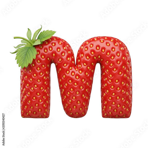 M letter strawberry isolated on transparent background