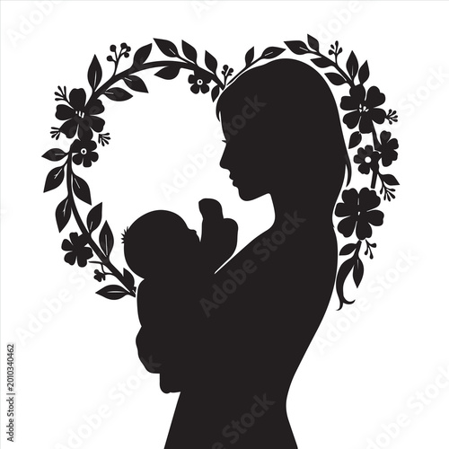 Fotografie Elegant vector illustration of a black silhouette profile featuring a beautiful