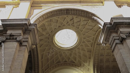 Low angle view of ancient Roman architecture dome and ceiling in Rome, Italy