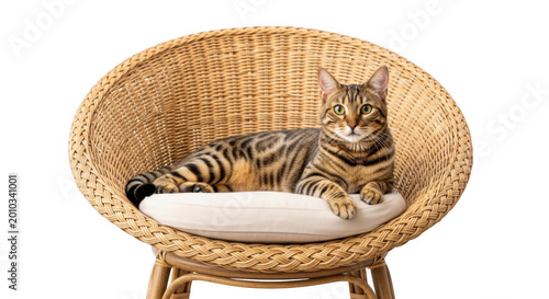 Golden woven basket with lid on wooden table top view isolated on white background