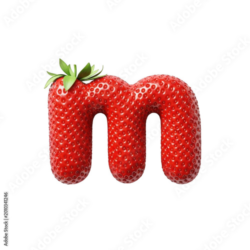M letter strawberry isolated on transparent background