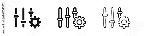 Canvastavla Settings and Adjustment Sliders Icon Set with Gear Symbol - Flat, Outline, and H