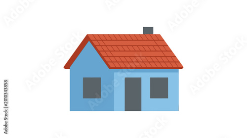 Foto Small blue house with red roof.