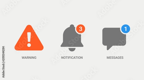 Tableau sur toile Warning notification message icons set.