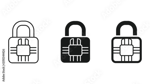 Canvas Print Secure computer chip lock icons in different styles