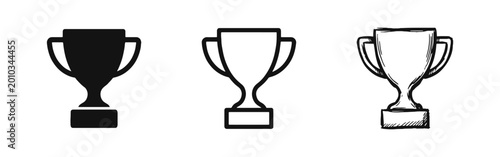 Foto Trophy Cup Award and Success Icon Set - Flat, Outline, and Hand-Drawn Winner Sym