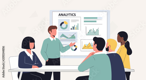 Business Analytics Meeting: Team Discussing Data Charts on Whiteboard