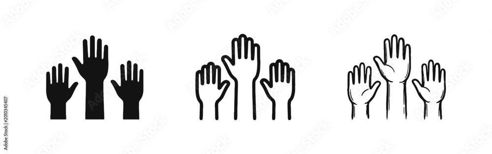 Fototapeta premium Teamwork and Participation Icon Set with Raised Hands