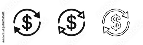 Fotografija Currency Exchange and Money Flow Icon Set - Dollar Symbol with Arrows in Three S