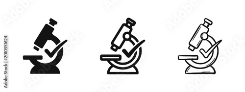 Tableau sur toile Microscope with Checkmark Icons for Lab Research in Solid Outline and Hand Drawn