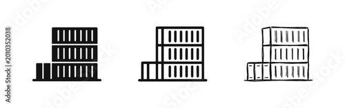 Tableau sur toile Stacked Shipping Cargo Containers for International Logistics Icon Set