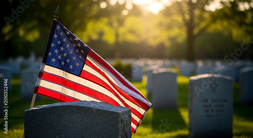 Honoring veterans a patriotic scene for national flag day in a cemetery