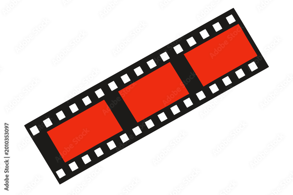 Fototapeta premium Film strip icon, red movie frame, cinematic tape, vector footage