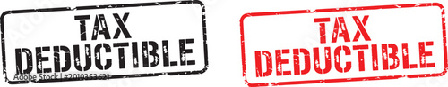 Two rectangular rubber stamps with the words tax deductible displayed on a white background