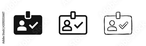 Tablou pe pânză ID card verification icon set showing a badge with a checkmark in three different graphic styles