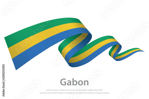 Gabon Waving Flag Ribbon on White Background