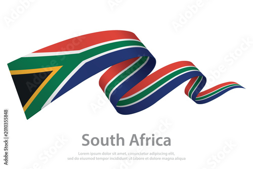 South Africa Waving Flag Ribbon on White Background