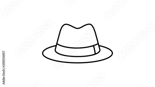 Cuadro en lienzo Elegant black line vector icon of a stylish fedora hat with an editable stroke, allowing for adjustable line thickness in this minimalist illustration, ideal for modern fashion and apparel branding