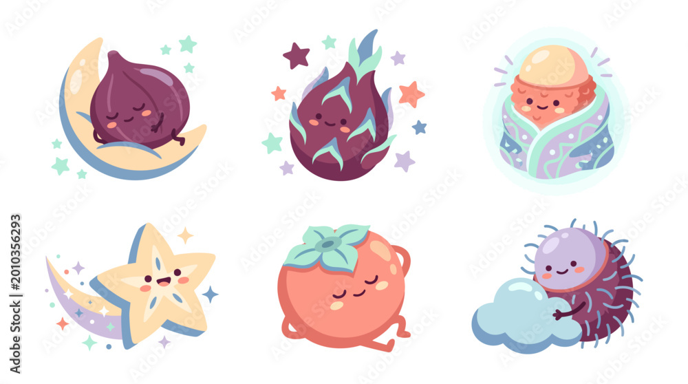 Fototapeta premium Cute Tropical Fruit Mascot Set Space Theme Sticker Design