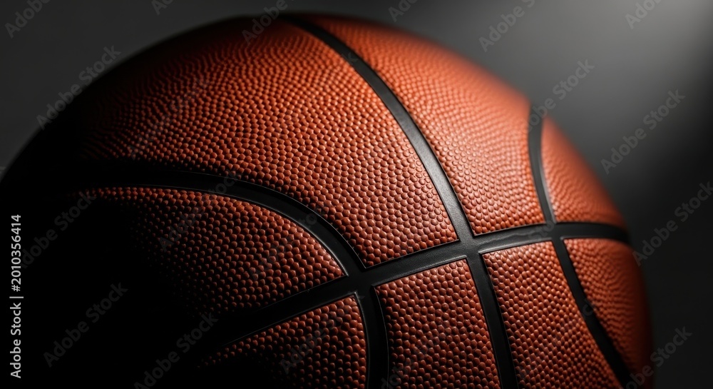 Obraz premium Close-Up of a Textured Basketball Against a Dark Background