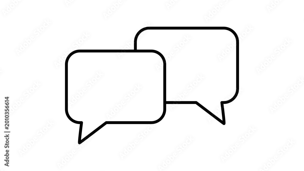 Fototapeta premium Minimalist black line vector icon of two speech bubbles symbolizing chat and collaboration, professional web illustration with editable stroke and customizable line weight for app design.