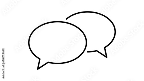 Slika na platnu Modern black line vector icon representing two speech bubbles for collaboration, minimalist web illustration with editable stroke and customizable line weight on clean white background