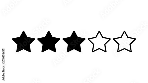 Foto Minimalist black line vector icon of five outlined stars for customer rating and feedback, featuring an editable stroke for customizable line weight in a professional hand-drawn illustration style