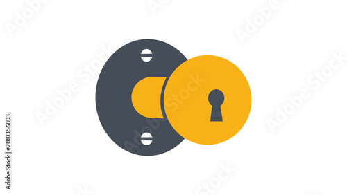 Classic round doorknob vector icon illustration for home security and architectural design, featuring a minimalist door handle hardware element for renovation and construction graphics.