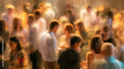 Blurred crowd of people gathered together in natural daylight