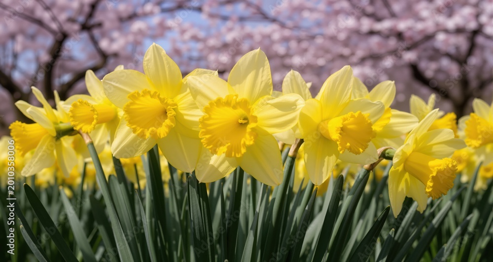 Obraz premium Close-up of daffodil flowers during spring 