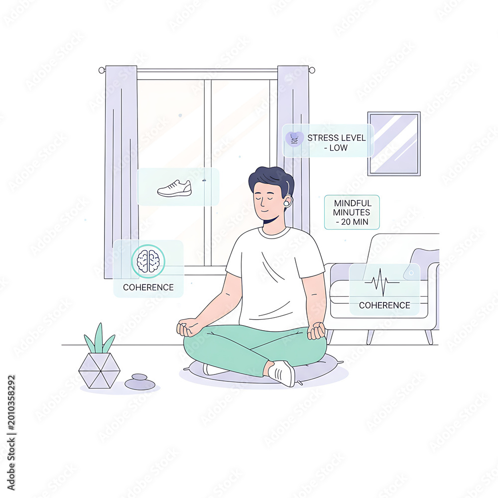 Obraz premium Mindfulness meditation practice for stress relief cozy room digital illustration relaxed atmosphere indoor view mental well-being