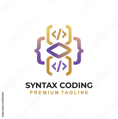Photos Professional modern syntax coding logo with brackets and code tags