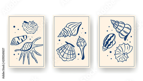 Foto Hand-drawn shells and mollusks in Mediterranean style posters set