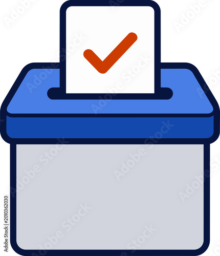 Ballot Box with Paper Checkmark for Democratic Election