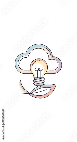 A pastel-colored outline of a lightbulb inside a cloud, with a leaf beneath, suggesting an idea connected to nature