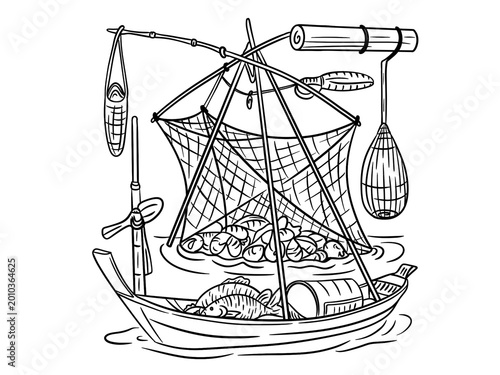 Antique Wooden Longtail Boat Line Art