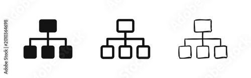 Cuadro en lienzo Flowchart icon set with hierarchy structure in solid, outline, and hand-drawn styles