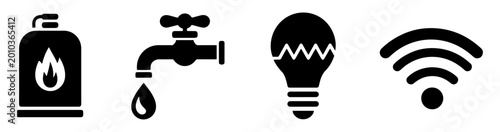 Tableau sur toile household utility water gas electricity internet icon set